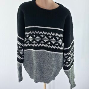 Sweater Graphix Pullover Mens L‎ Black Grey Southwestern Geometric Knit Vintage